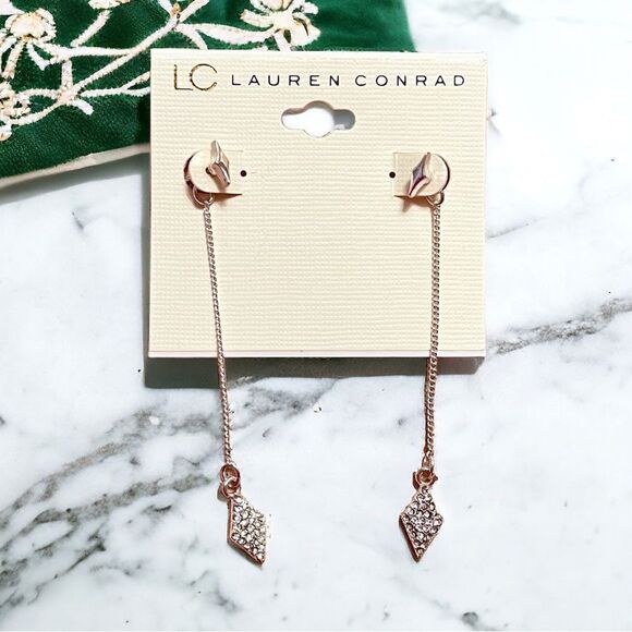 🤯5/$20🤯 LC Lauren Conrad Silver Tone Rhinestone Long Jacket Earrings NWT - Picture 1 of 2